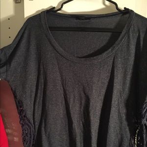 Long sleeve navy blue shirt with lace cut out side